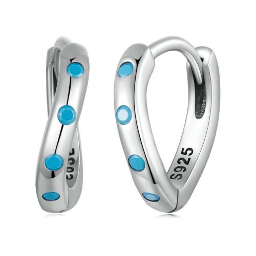 925 Sterling Silver Hoop Earrings, with turquoise, plated, for woman, platinum color, 12x2mm, Sold By Pair