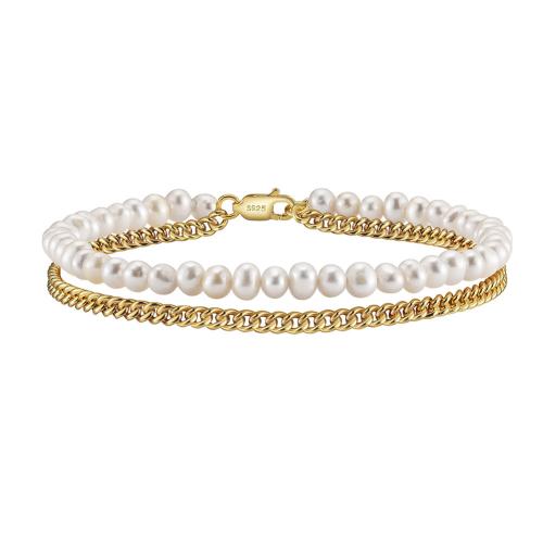 Freshwater Cultured Pearl Bracelet 925 Sterling Silver with Freshwater Pearl plated for woman Length Approx 20 cm Sold By PC