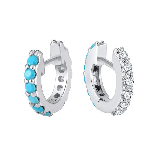 925 Sterling Silver Hoop Earrings, with turquoise, plated, for woman, more colors for choice, Sold By Pair