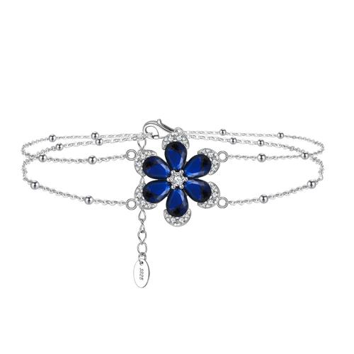 925 Sterling Silver Bangle Bracelet, with Sapphire, plated, Double Layer & micro pave cubic zirconia & for woman, platinum color, Length:Approx 45 cm, Sold By PC