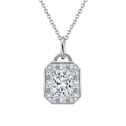 Cubic Zircon Micro Pave 925 Sterling Silver Necklace plated micro pave cubic zirconia & for woman platinum color Length Approx 45 cm Sold By PC