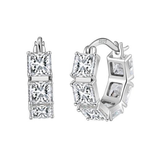 Cubic Zirconia Micro Pave Sterling Silver Earring, 925 Sterling Silver, plated, micro pave cubic zirconia & for woman, platinum color, 18mm, Sold By Pair