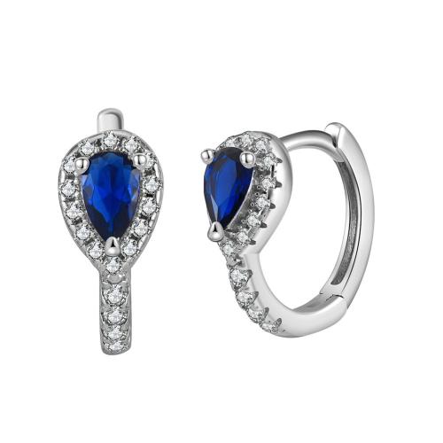 Cubic Zirconia Micro Pave Sterling Silver Earring, 925 Sterling Silver, with Sapphire, plated, micro pave cubic zirconia & for woman, platinum color, 23.50mm, Sold By Pair