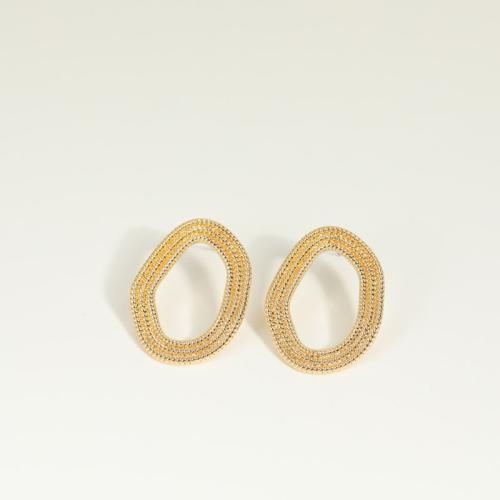 Brass Stud Earring, plated, for woman, golden, 30x20mm, Sold By Pair