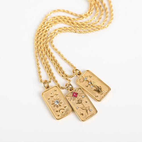Titanstahl Halskette, mit Verlängerungskettchen von 5cm, plattiert, verschiedene Muster für Wahl & Micro pave Zirkonia & für Frau, goldfarben, Länge:40 cm, verkauft von PC