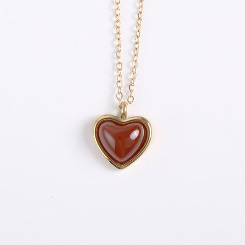 Titanium Steel Necklace, with Agate, with 4cm extender chain, for woman, more colors for choice, Length:42 cm, Sold By PC