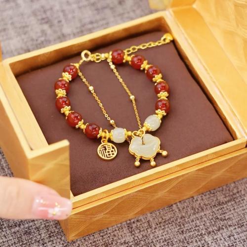 Red Agate Bracelet, with Tibetan Style, gold color plated, vintage & for woman, Length:Approx 6-8 Inch, Sold By PC