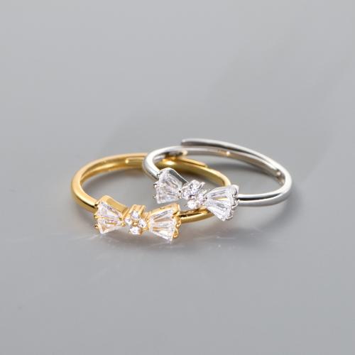 925 Sterling Silver Pljuska prst prsten, Bowknot, za žene & s Rhinestone, više boja za izbor, Veličina:5-7.5, Prodano By PC