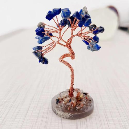 Богатое дерево украшения, Природный кварцевый, с Медная проволока & Агат, для дома и офиса, Много цветов для выбора, 80x40x35mm, продается PC