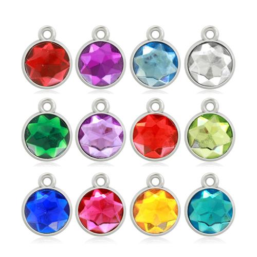 Tibetan Style Pendants, with Crystal, silver color plated, DIY, more colors for choice, nickel, lead & cadmium free, Outer diameter: 12.5mm, 12PCs/Bag, Sold By Bag