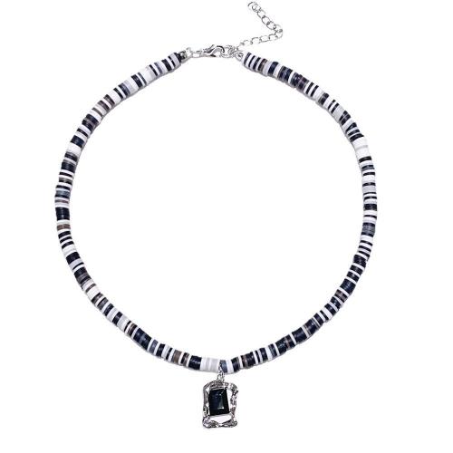 Zinc Alloy smykker halskæde, Polymer Clay, med Krystal & Zinc Alloy, med 6cm extender kæde, mode smykker & for kvinde, hvid og sort, Længde Ca. 43 cm, Solgt af PC