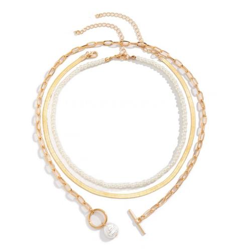 Tibetan Style Jewelry Necklace, with Plastic Pearl, with 6cm extender chain, plated, fashion jewelry & multilayer & for woman, more colors for choice, nickel, lead & cadmium free, Length:Approx 35 cm, Approx 39 cm, Approx 45 cm, Sold By PC
