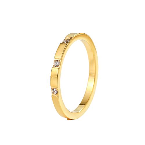 Titanium Steel Finger Ring 18K gold plated fashion jewelry & micro pave cubic zirconia & for woman Sold By PC