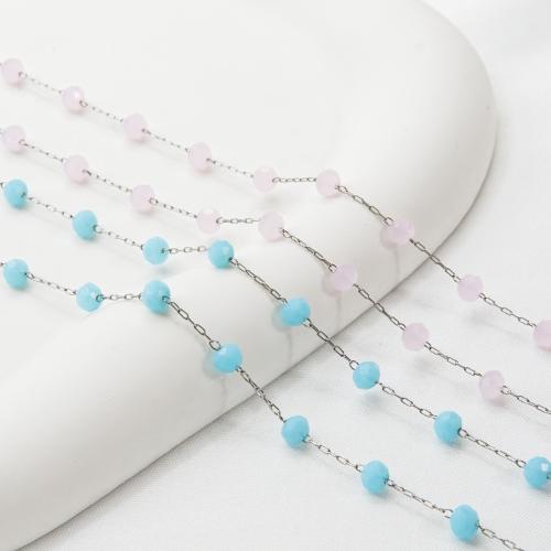 Stainless Steel Jewelry Chain, 304 Stainless Steel, with Jade, fashion jewelry & DIY, more colors for choice, 4mm, Sold By m