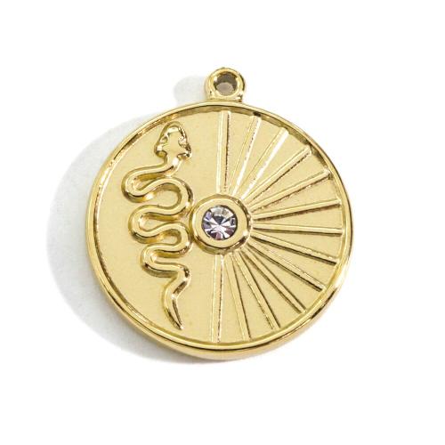 Stainless Steel Pendants, 304 Stainless Steel, Flat Round, Vacuum Ion Plating, fashion jewelry & DIY & with rhinestone, golden, 15x15mm, Sold By PC