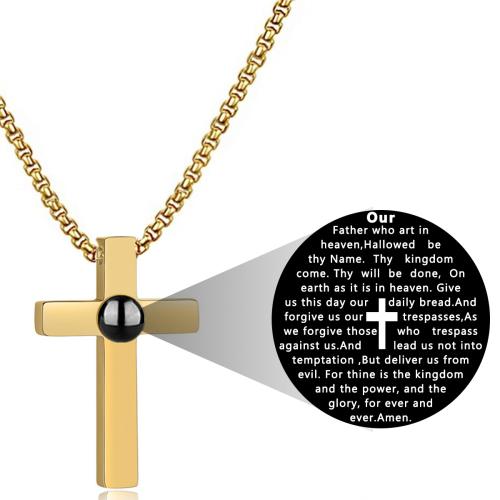 Stainless Steel Jewelry Necklace 304 Stainless Steel with Glass Cross Vacuum Ion Plating fashion jewelry & Unisex Length Approx 38 cm Sold By PC