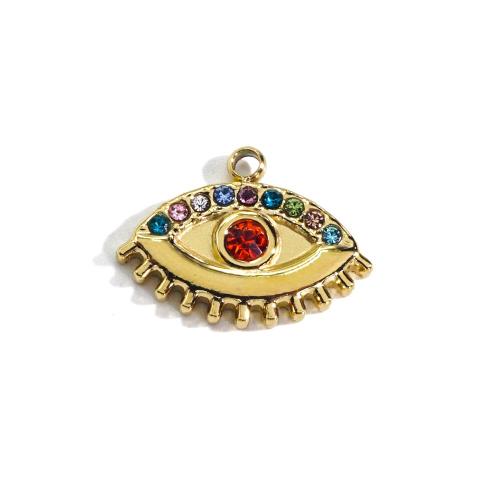Evil Eye Pendants, 304 Stainless Steel, Vacuum Ion Plating, fashion jewelry & DIY & with rhinestone, more colors for choice, 15.50x11.50mm, Sold By PC