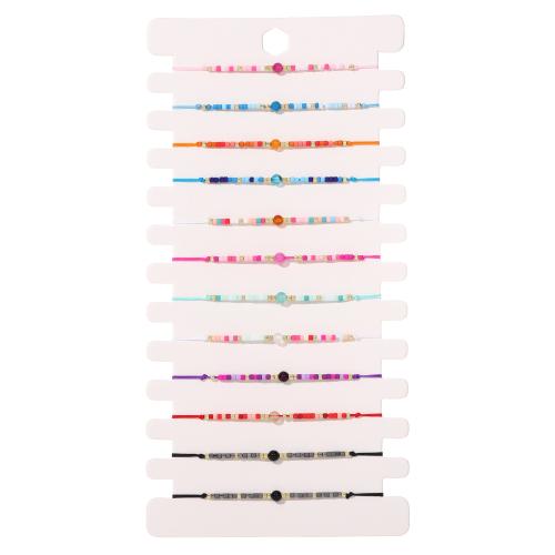 Gemstone Bracelets, Natural Stone, with Cotton Thread & Seedbead, handmade, fashion jewelry & for woman, mixed colors, Length:18-23 cm, 12PCs/Lot, Sold By Lot