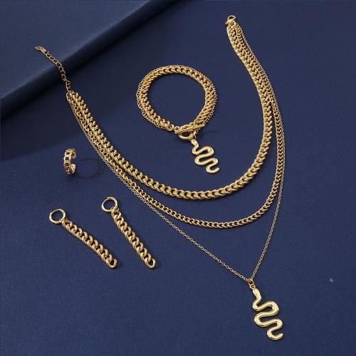 Zink Alloy Jewelry Sets, finger ring & armband & örhänge & halsband, 4 stycken & mode smycken & för kvinna, guld, nickel, bly och kadmium gratis, Säljs av PC
