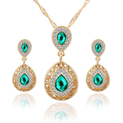 Tibetan Style Jewelry Sets, Stud Earring & necklace, with Crystal, plated, 2 pieces & for woman & with rhinestone, more colors for choice, nickel, lead & cadmium free, Length:21-50 cm, Sold By Set