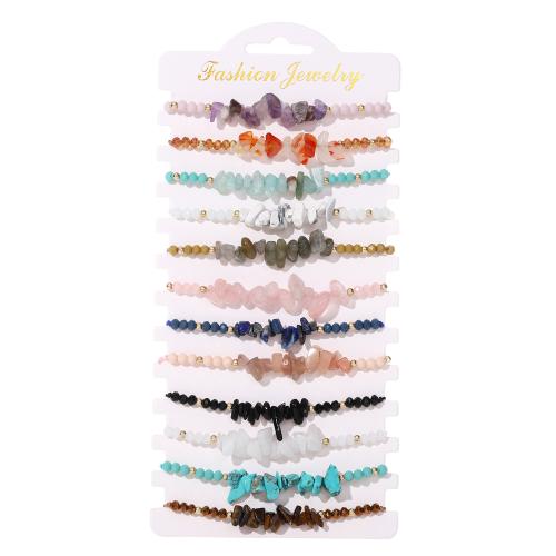 Gemstone Bracelets, Natural Stone, with Cotton Thread & Crystal, handmade, fashion jewelry & for woman, mixed colors, Length:18-23 cm, 12PCs/Lot, Sold By Lot