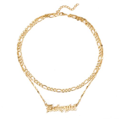 Zinc Alloy Jewelry Necklace with 5cm extender chain plated Double Layer & fashion jewelry & for woman gold Length 40.5 cm 45 cm Sold By PC
