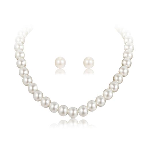 Zinklegierung Schmucksets, Stud Ohrring & Halskette, mit Kunststoff Perlen, plattiert, 2 Stück & Modeschmuck & für Frau, weiß, frei von Nickel, Blei & Kadmium, verkauft von setzen
