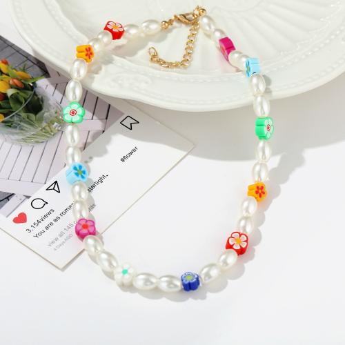 Zinc Alloy Jewelry Necklace with Seedbead & Polymer Clay & Plastic Pearl plated fashion jewelry & for woman nickel lead & cadmium free Sold By PC