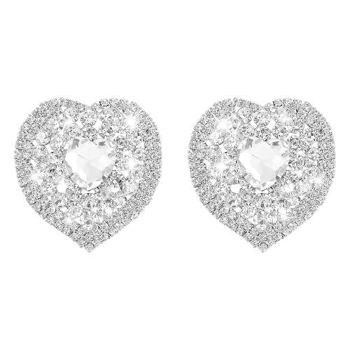Zinc Alloy Stud Earring Heart fashion jewelry & for woman & with rhinestone platinum color nickel lead & cadmium free Sold By Pair