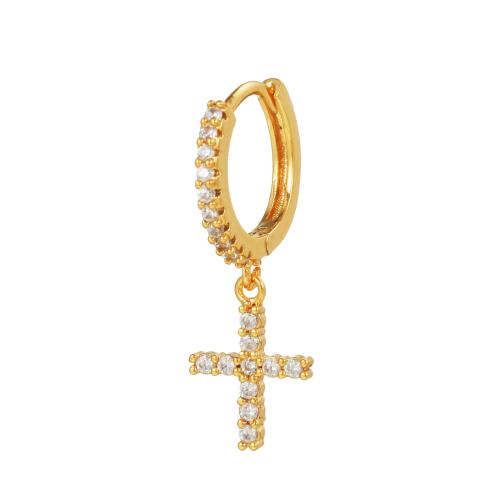 Brass Huggie Hoop Drop Earring plated & micro pave cubic zirconia & for woman 25mm Sold By PC