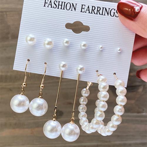 Zinklegierung Ohrring-Set, mit Harz & Kunststoff Perlen, plattiert, verschiedene Stile für Wahl & für Frau & mit Strass, earring length 2-35mm, verkauft von setzen