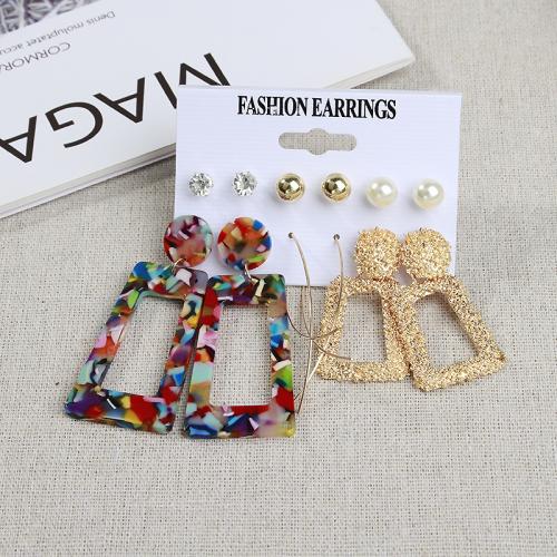 Zinc Alloy Earring Set with Resin & Plastic Pearl plated & for woman & with rhinestone earring length 5-65mm Sold By Set