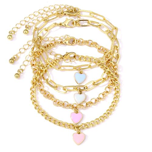 Zinc Alloy Bracelet Set Heart gold color plated 4 pieces & for woman & enamel Sold By Set