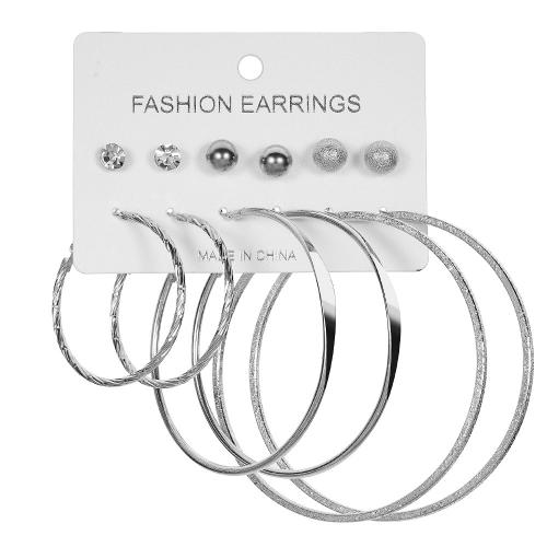 alliage de zinc Boucles d'oreilles, avec perle de plastique, Placage de couleur platine, styles différents pour le choix & pour femme & avec strass, Vendu par fixé