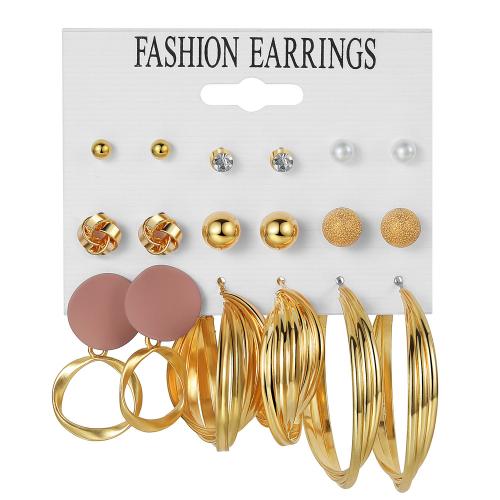 Zinc Alloy Earring Set with Resin & Plastic Pearl plated & for woman & with rhinestone earring length 2-60mm Sold By Set