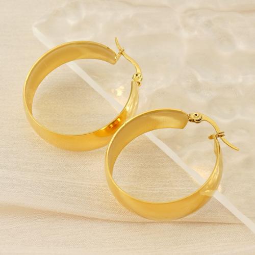 Stainless Steel Hoop Earring, 304 Stainless Steel, 18K gold plated, fashion jewelry & for woman, golden, 30x30mm, Sold By Pair