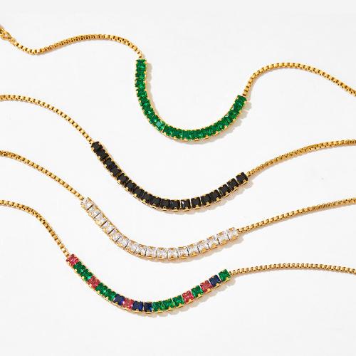 Bijoux bracelet en acier inoxydable, Acier inoxydable 304, avec 3cm chaînes de rallonge, Placage, bijoux de mode & pavé de micro zircon & pour femme, plus de couleurs à choisir, Longueur:Environ 17.3 cm, Vendu par PC