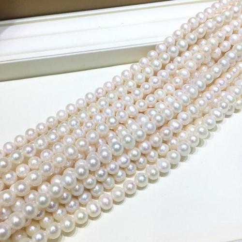 Naturel d'eau douce perles, perle d'eau douce cultivée, Légèrement rond, DIY, blanc, Pearl diameter size 9-10mm, Vendu par Environ 40 cm brin