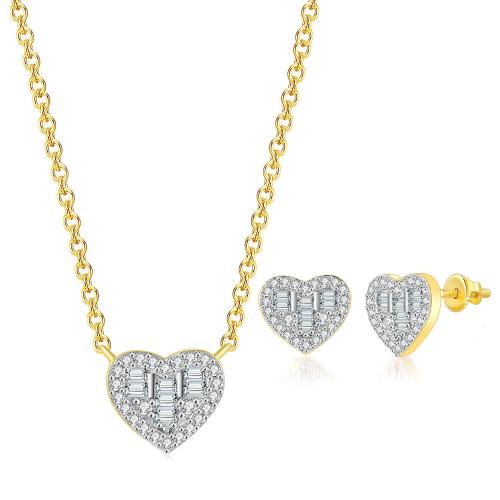 Brass Jewelry Set, Stud Earring & necklace, with 5cm extender chain, real gold plated, 2 pieces & fashion jewelry & micro pave cubic zirconia & for woman, more colors for choice, nickel, lead & cadmium free, Length:Approx 40 cm, Sold By Set