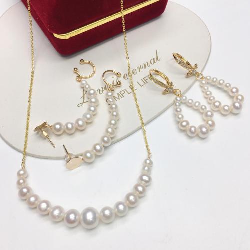 Natural Cultured Freshwater Pearl Jewelry Sets, with Brass, real gold plated, fashion jewelry & different styles for choice & for woman, Length:Approx 45 cm, Sold By PC