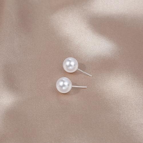 Earring Jewelry Plastic Pearl Round fashion jewelry & for woman white Sold By Pair