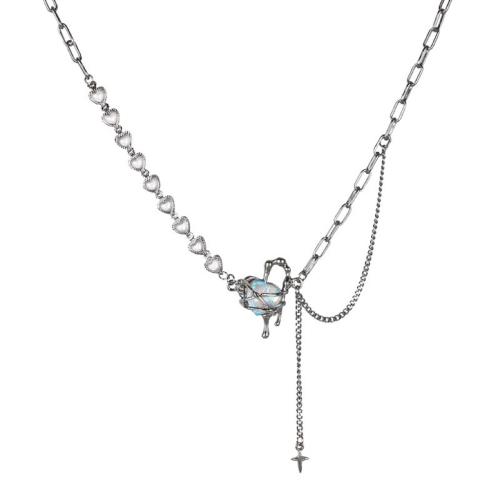 Zinc Alloy Jewelry Necklace with Glass Rhinestone & Plastic Pearl with 6cm extender chain silver color plated fashion jewelry & for woman nickel lead & cadmium free Length Approx 43 cm Sold By PC