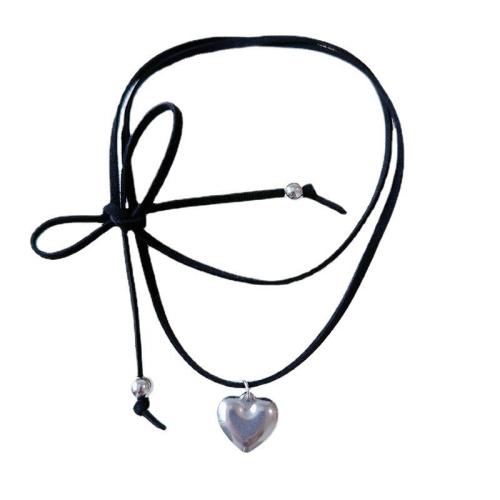 Mode-Halskette, Titanstahl, mit Lederband, Modeschmuck & für Frau, schwarz, Länge:ca. 120 cm, verkauft von PC