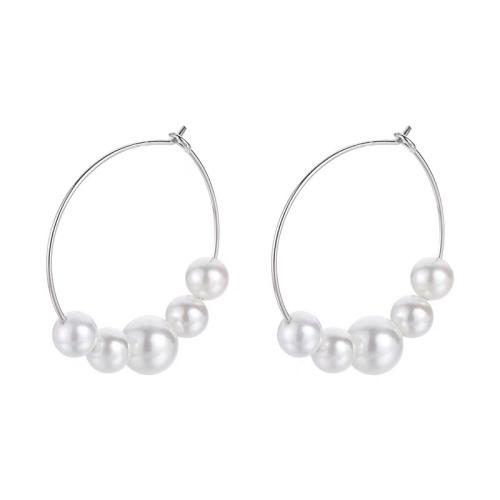 Titanium stål øreringe, Plastic Pearl, med Titanium Stål, håndlavet, mode smykker & for kvinde, 30mm, Solgt af par