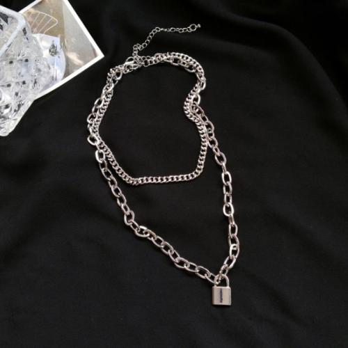 Collar de Aleación de Zinc, con 5cm extender cadena, chapado en color de plata, Doble capa & Joyería & para mujer, libre de níquel, plomo & cadmio, longitud aproximado 40 cm, aproximado 50 cm, Vendido por UD