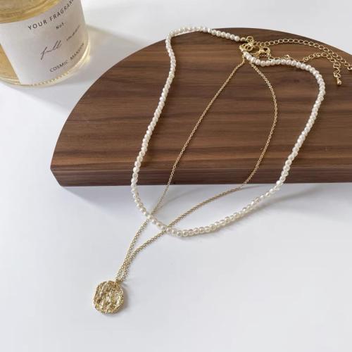 Plastic Pearl Necklace, Brass, with Plastic Pearl, with 6cm extender chain, gold color plated, Double Layer & fashion jewelry & for woman, nickel, lead & cadmium free, Length:Approx 36 cm, Approx 40 cm, Sold By PC