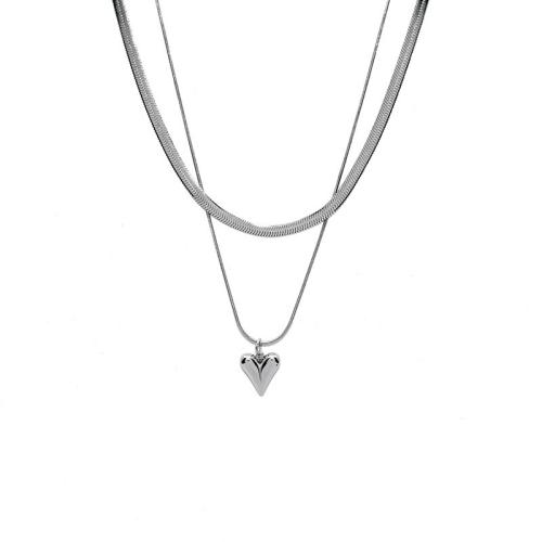 Titanium Steel Necklace, with 6cm extender chain, polished, Double Layer & fashion jewelry & for woman, original color, Length:Approx 40 cm, Approx 45 cm, Sold By PC