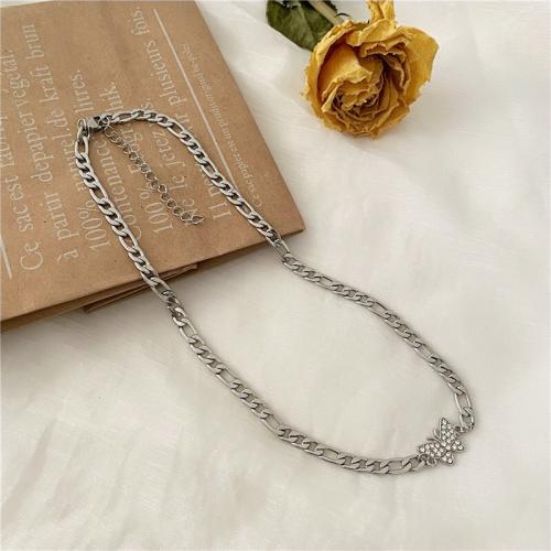 Fashion Choker Necklace, Titanium Steel, with 5cm extender chain, fashion jewelry & for woman & with rhinestone, original color, Length:Approx 49 cm, Sold By PC
