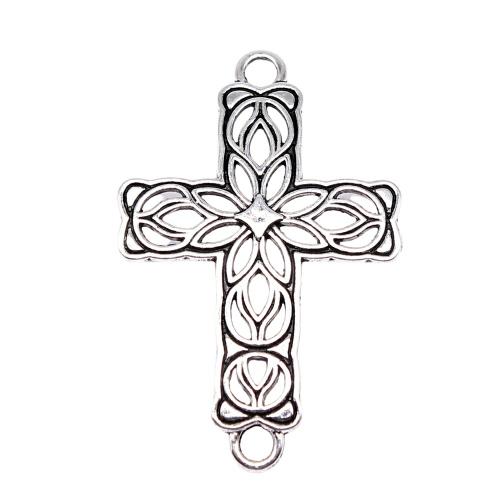 Cross Zinc Alloy Connector antique silver color plated vintage & fashion jewelry & DIY & 1/1 loop & hollow Sold By PC