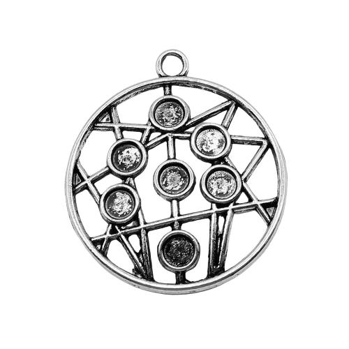 Tibetan Style Pendant Cabochon Setting, Flat Round, antique silver color plated, vintage & fashion jewelry & DIY & hollow, 34x38mm, Sold By PC
